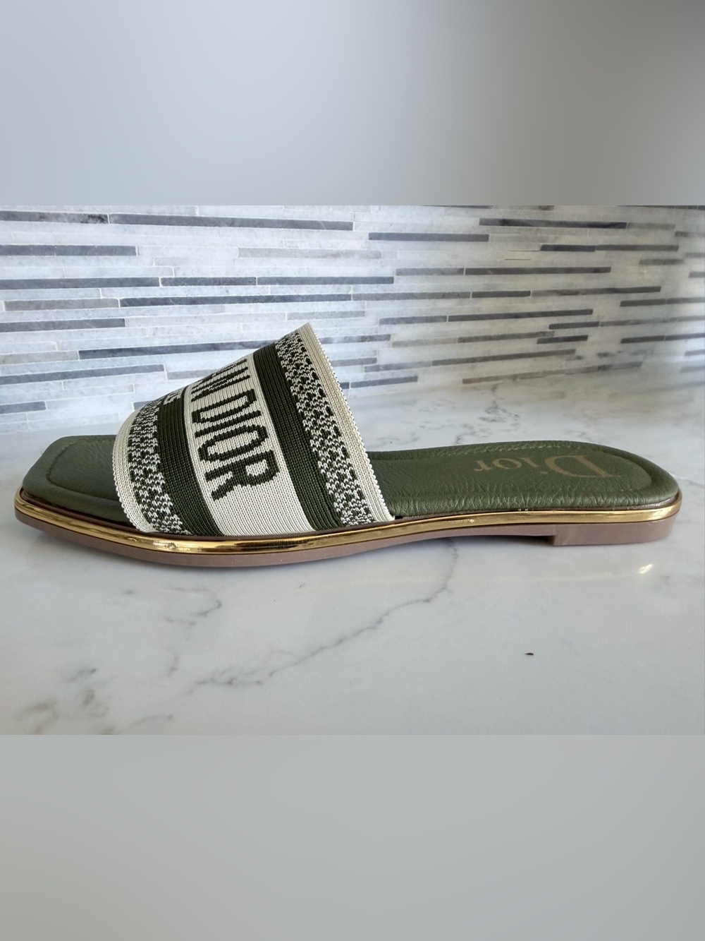 Dior Olive Green Logo Canvas Slide Sandals size 7 - Picture 8 of 12